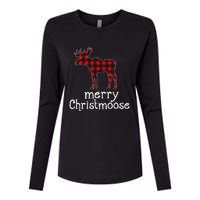 Red Plaid Merry Christmoose Christmas Moose Lovers Womens Cotton Relaxed Long Sleeve T-Shirt