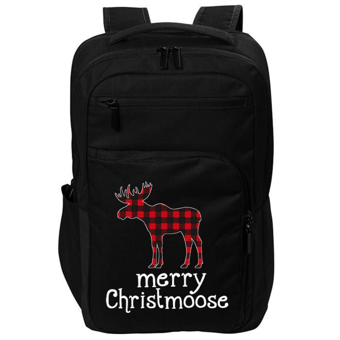 Red Plaid Merry Christmoose Christmas Moose Lovers Impact Tech Backpack