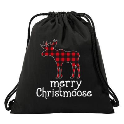 Red Plaid Merry Christmoose Christmas Moose Lovers Drawstring Bag