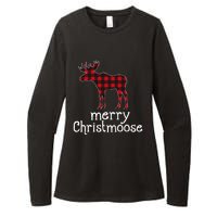 Red Plaid Merry Christmoose Christmas Moose Lovers Womens CVC Long Sleeve Shirt