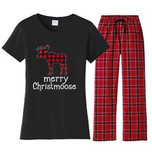 Red Plaid Merry Christmoose Christmas Moose Lovers Women's Flannel Pajama Set