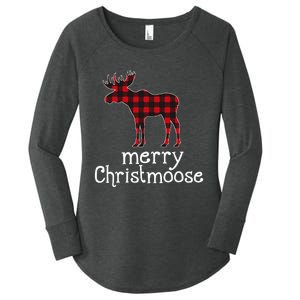 Red Plaid Merry Christmoose Christmas Moose Lovers Women's Perfect Tri Tunic Long Sleeve Shirt