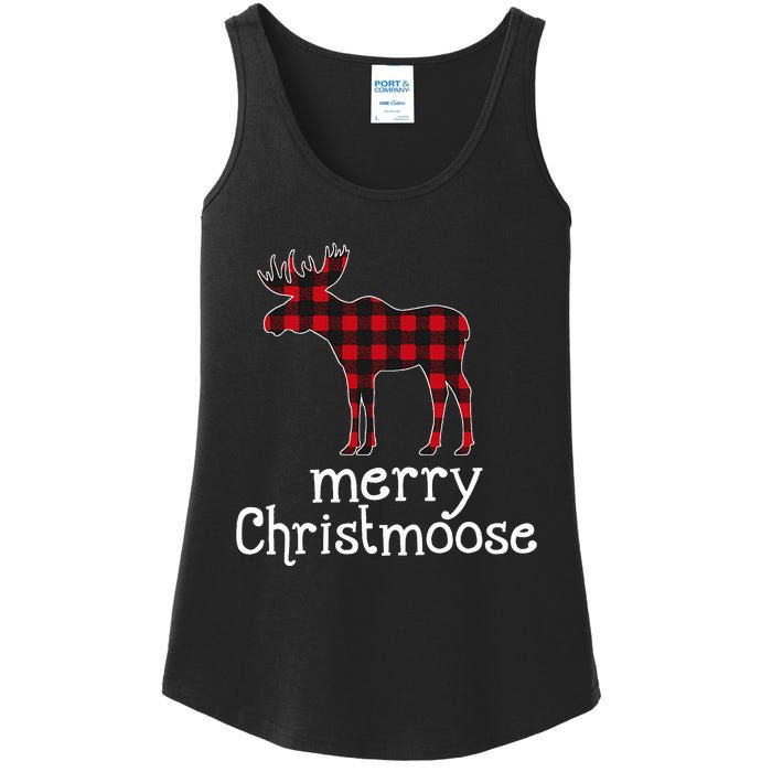 Red Plaid Merry Christmoose Christmas Moose Lovers Ladies Essential Tank