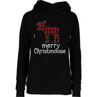 Red Plaid Merry Christmoose Christmas Moose Lovers Womens Funnel Neck Pullover Hood