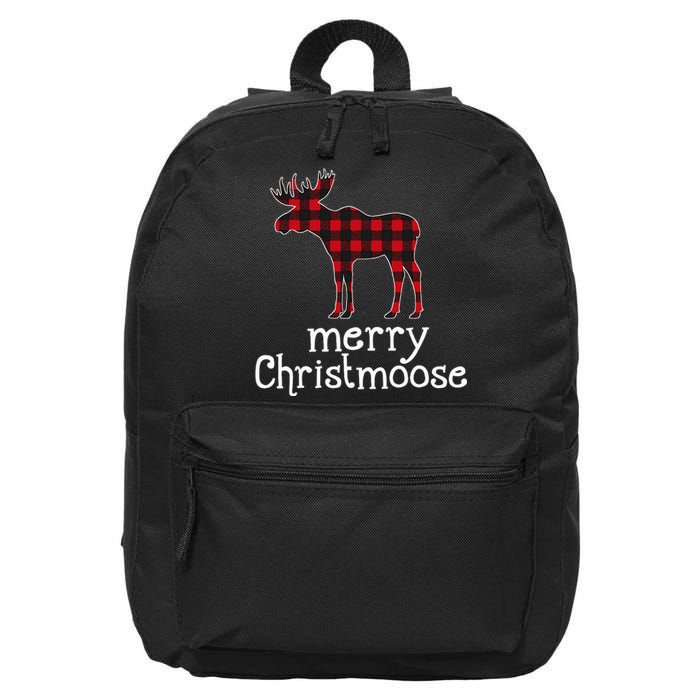 Red Plaid Merry Christmoose Christmas Moose Lovers 16 in Basic Backpack