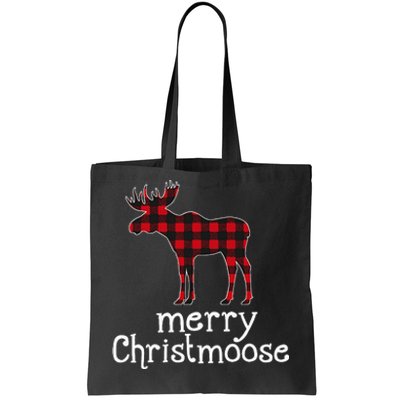 Red Plaid Merry Christmoose Christmas Moose Lovers Tote Bag