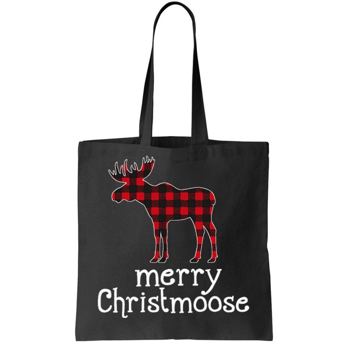 Red Plaid Merry Christmoose Christmas Moose Lovers Tote Bag