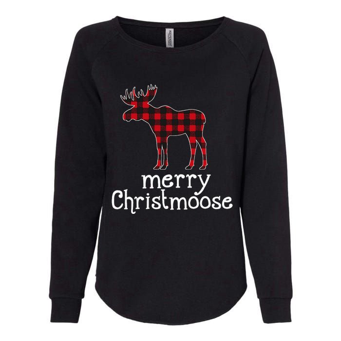 Red Plaid Merry Christmoose Christmas Moose Lovers Womens California Wash Sweatshirt