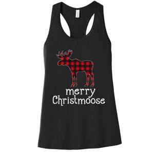 Red Plaid Merry Christmoose Christmas Moose Lovers Women's Racerback Tank