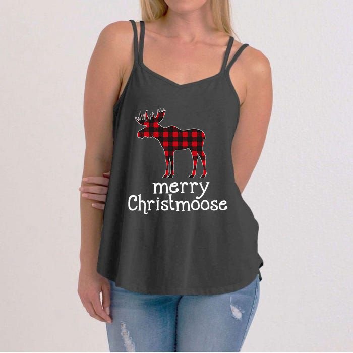 Red Plaid Merry Christmoose Christmas Moose Lovers Women's Strappy Tank