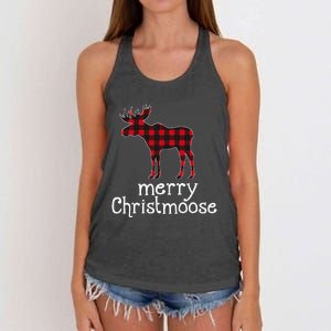 Red Plaid Merry Christmoose Christmas Moose Lovers Women's Knotted Racerback Tank