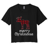 Red Plaid Merry Christmoose Christmas Moose Lovers Women's Crop Top Tee