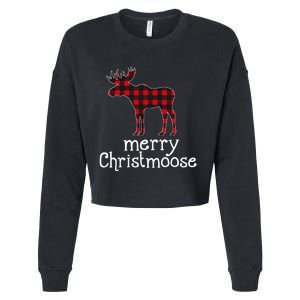 Red Plaid Merry Christmoose Christmas Moose Lovers Cropped Pullover Crew