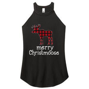 Red Plaid Merry Christmoose Christmas Moose Lovers Women's Perfect Tri Rocker Tank