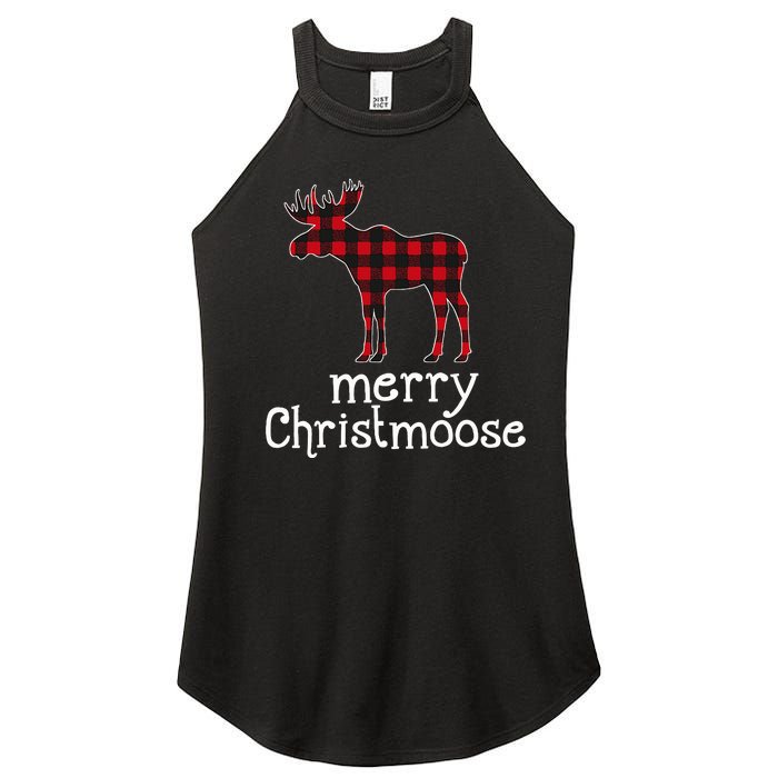 Red Plaid Merry Christmoose Christmas Moose Lovers Women's Perfect Tri Rocker Tank