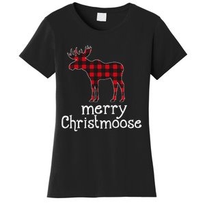 Red Plaid Merry Christmoose Christmas Moose Lovers Women's T-Shirt