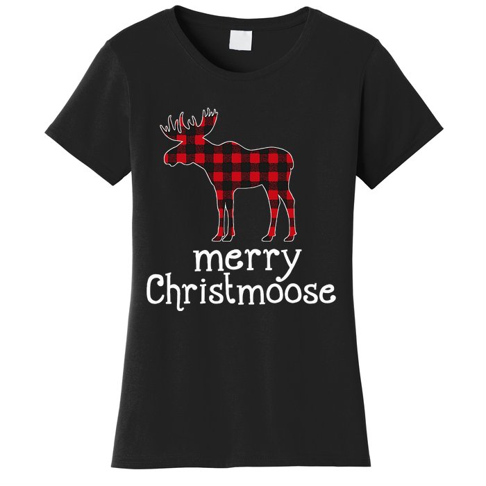 Red Plaid Merry Christmoose Christmas Moose Lovers Women's T-Shirt