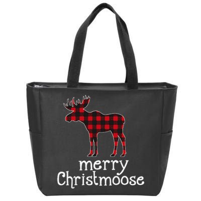 Red Plaid Merry Christmoose Christmas Moose Lovers Zip Tote Bag