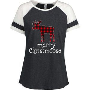 Red Plaid Merry Christmoose Christmas Moose Lovers Enza Ladies Jersey Colorblock Tee