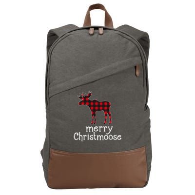 Red Plaid Merry Christmoose Christmas Moose Lovers Cotton Canvas Backpack