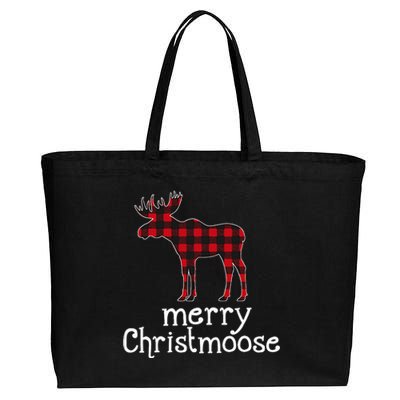 Red Plaid Merry Christmoose Christmas Moose Lovers Cotton Canvas Jumbo Tote