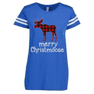 Red Plaid Merry Christmoose Christmas Moose Lovers Enza Ladies Jersey Football T-Shirt