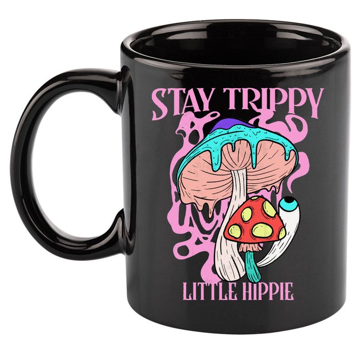 Retro Psychedelic Mushroom Stay Trippy Little Hippie Gift 11oz C Handle Ceramic Mug