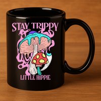Retro Psychedelic Mushroom Stay Trippy Little Hippie Gift 11oz C Handle Ceramic Mug