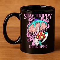 Retro Psychedelic Mushroom Stay Trippy Little Hippie Gift 11oz C Handle Ceramic Mug