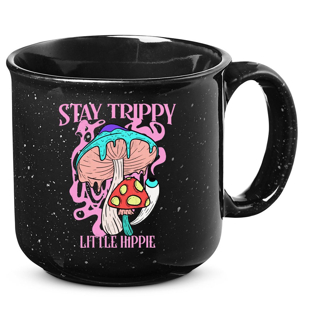 Retro Psychedelic Mushroom Stay Trippy Little Hippie Gift 15oz Campfire Ceramic Mug