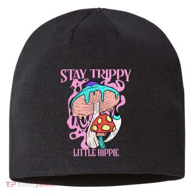 Retro Psychedelic Mushroom Stay Trippy Little Hippie Gift Sustainable Beanie