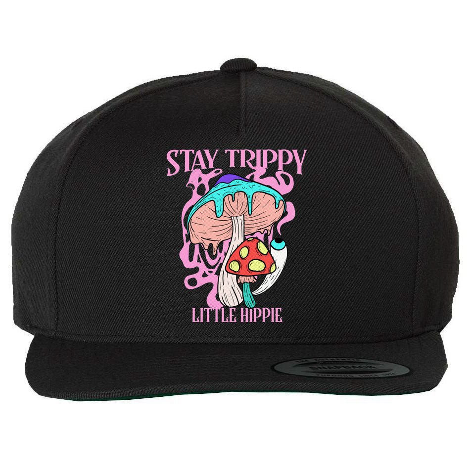 Retro Psychedelic Mushroom Stay Trippy Little Hippie Gift Wool Snapback Cap