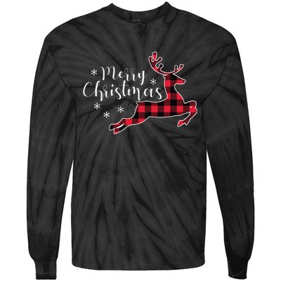 Red Plaid Merry Christmas Letter Reindeer Snowflake Buffalo Tie-Dye Long Sleeve Shirt