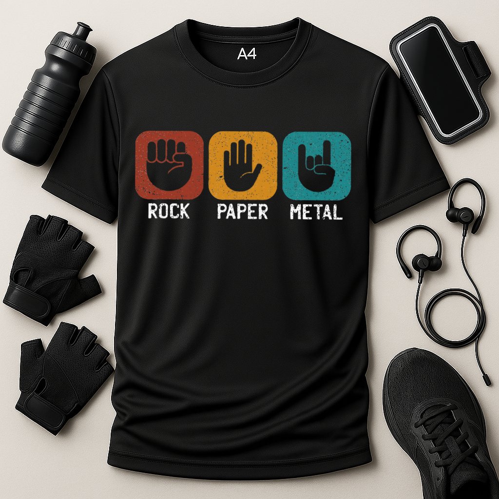 Rock Paper Metal Heavy Metal Music Cooling Performance Crew T-Shirt
