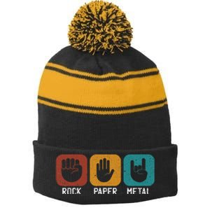 Rock Paper Metal Heavy Metal Music Stripe Pom Pom Beanie