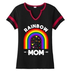 Rainbow Proud Mom Colorful Heart Lgbtq Cool Gift Ladies Halftime Notch Neck Tee