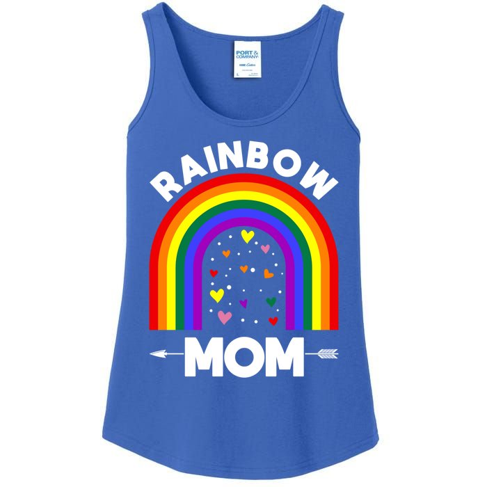 Rainbow Proud Mom Colorful Heart Lgbtq Cool Gift Ladies Essential Tank