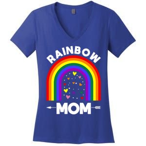 Rainbow Proud Mom Colorful Heart Lgbtq Cool Gift Women's V-Neck T-Shirt