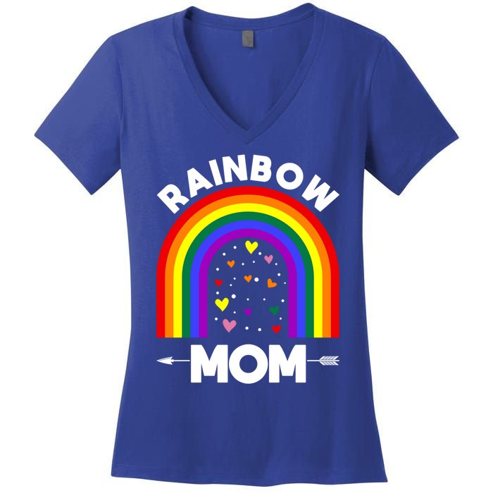 Rainbow Proud Mom Colorful Heart Lgbtq Cool Gift Women's V-Neck T-Shirt