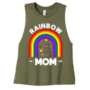 Rainbow Proud Mom Colorful Heart Lgbtq Cool Gift Women's Racerback Cropped Tank