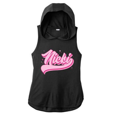 Retro Pink Nicki Ladies PosiCharge Tri-Blend Wicking Draft Hoodie Tank