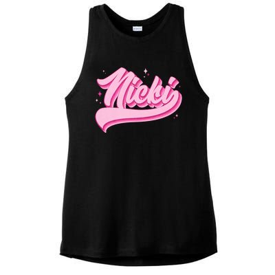 Retro Pink Nicki Ladies PosiCharge Tri-Blend Wicking Tank