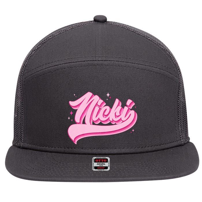 Retro Pink Nicki 7 Panel Mesh Trucker Snapback Hat