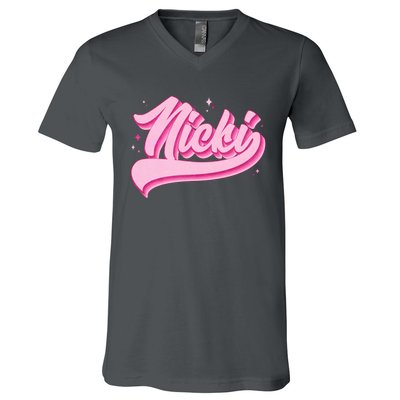 Retro Pink Nicki V-Neck T-Shirt