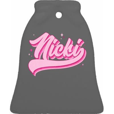 Retro Pink Nicki Ceramic Bell Ornament