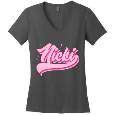 Retro Pink Nicki Women's V-Neck T-Shirt