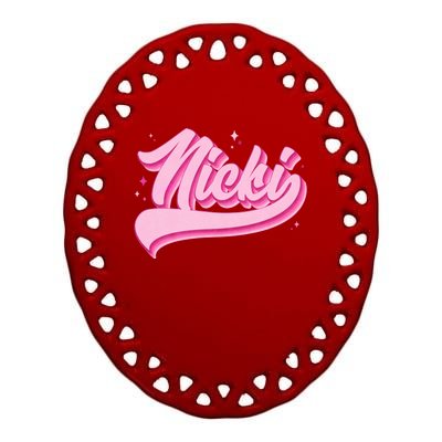 Retro Pink Nicki Ceramic Oval Ornament