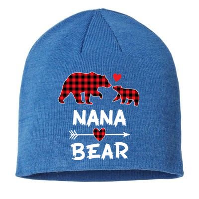 Red Plaid Nana Bear Xmas Funny Family Christmas Pajama Funny Gift Sustainable Beanie