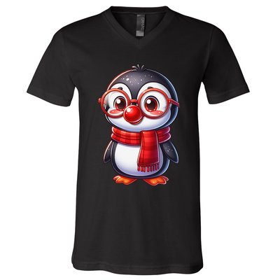 Red Penguin Nose Funny Day 2025 .Png V-Neck T-Shirt