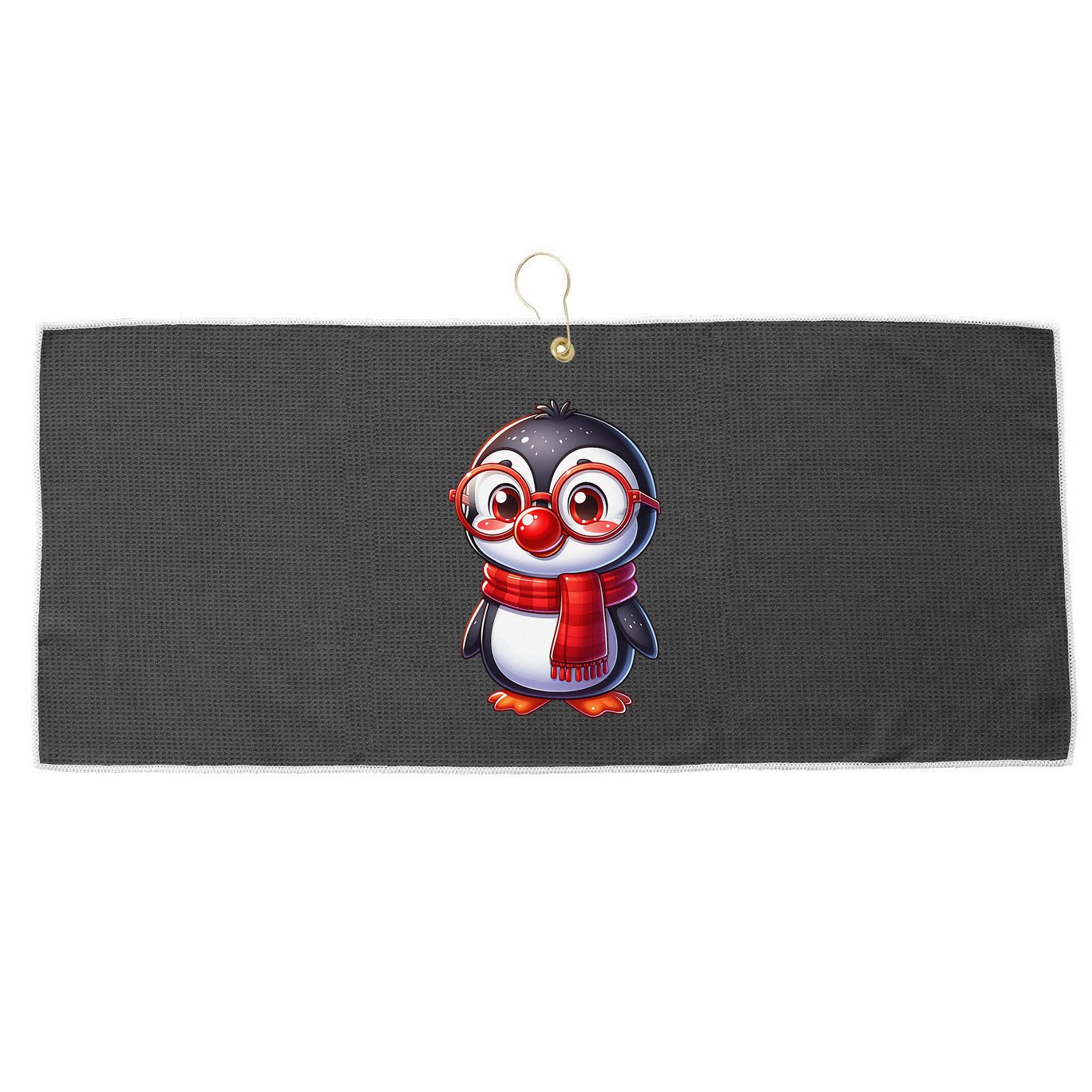 Red Penguin Nose Funny Day 2025 .Png Large Microfiber Waffle Golf Towel